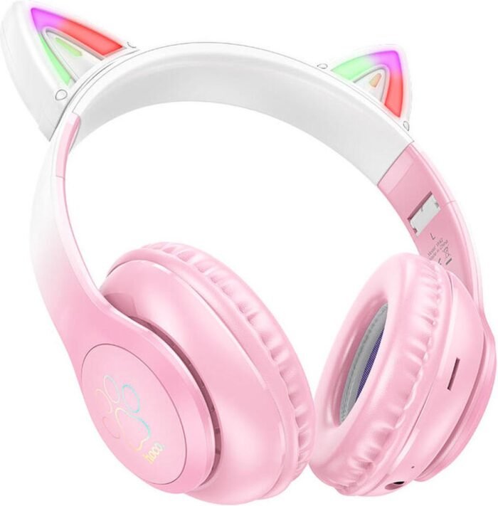 Hoco W42 Draadloze Kinder Koptelefoon met Led Kattenoortjes Max 85 dB Roze