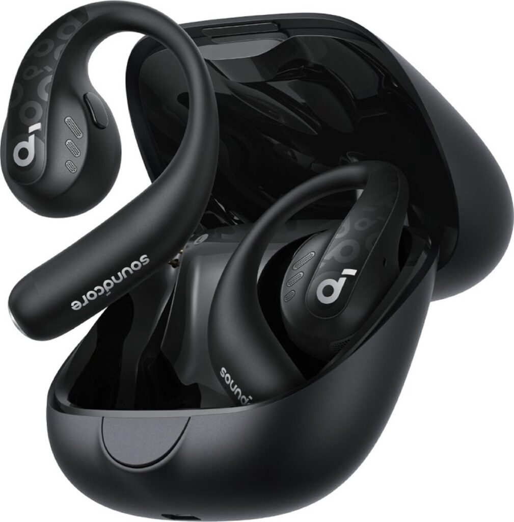 soundcore by Anker AeroFit Pro Draadloze Open-Ear Oordopjes Zwart - Earbuds - Multipoint Connection, 46 uur accuduur, Bluetooth 5.3, Open-Ear Design, Verstelbare Nekband, IPX5 Spatwaterbestendig
