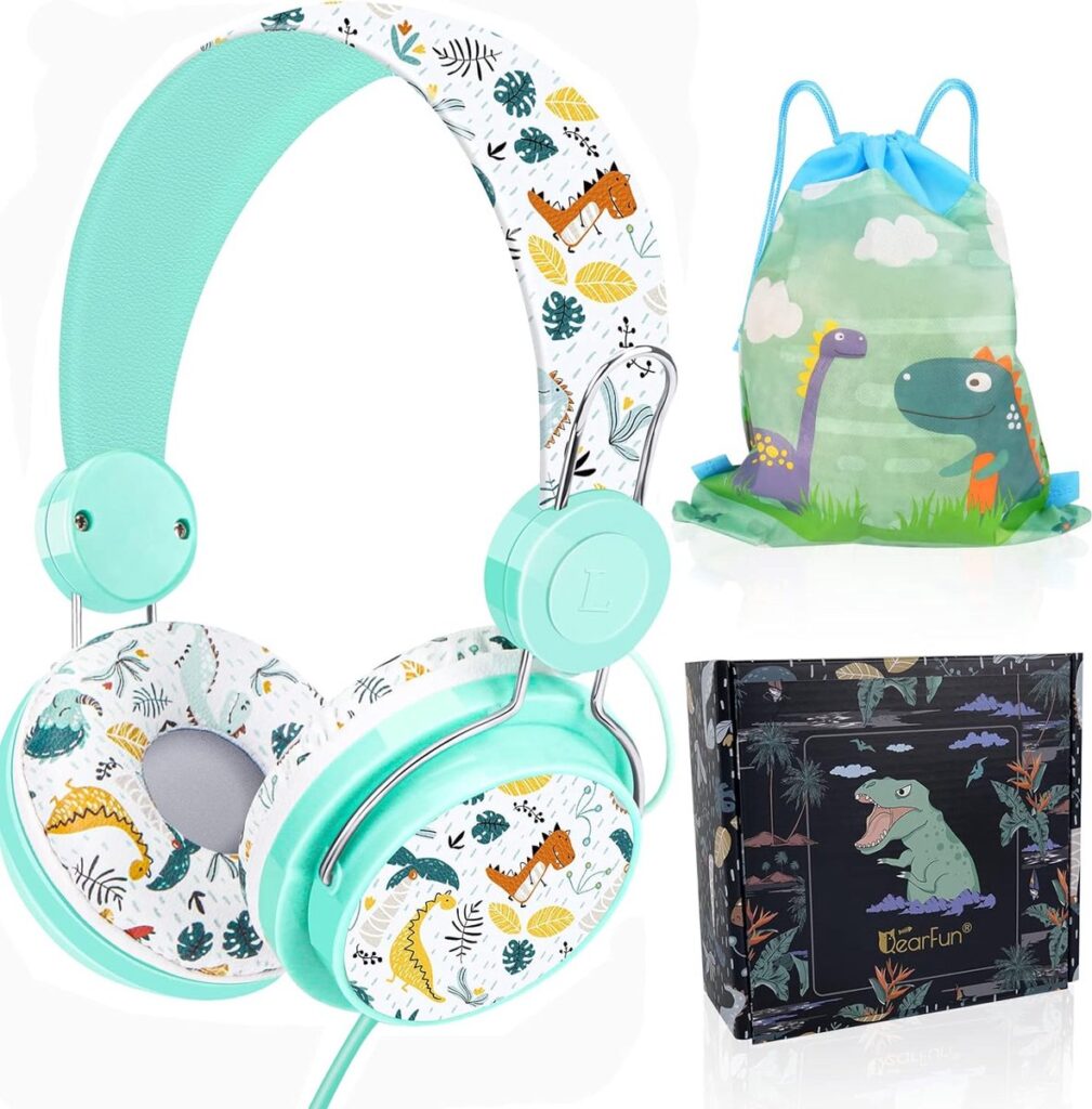 StayPowered Kinderheadset - Schattige Dinosaurusontwerp voor Comfortabel Luisterplezier! - Geïntegreerde Microfoon - Inclusief Geschenkdoos - Uitgebreide Volumecontrole - Schattig Cartoondesign - Wit - Levering Sneller dan Aangegeven!