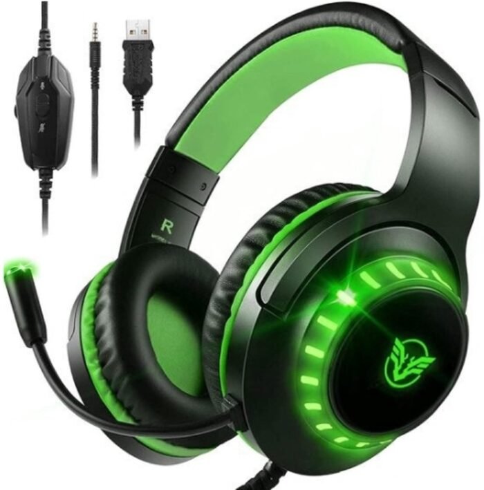 StayPowered Gaming Headset - Ultiem Geluid & Comfort - Noise Cancelling Microfoon - Surround Sound - Multi-platform Compatibel - Plug & Play - Ergonomisch Design - LED Verlichting - Zwart/Groen - Levering Sneller dan Aangegeven!