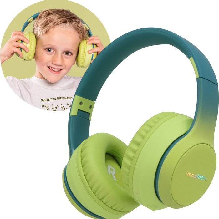 imoshion Kinder Koptelefoon met LED Verlichting - Met Decibelbegrenzer - Bluetooth Koptelefoon Kinderen - Draadloze Over-Ear Hoofdtelefoon - Petrol Green / Lime