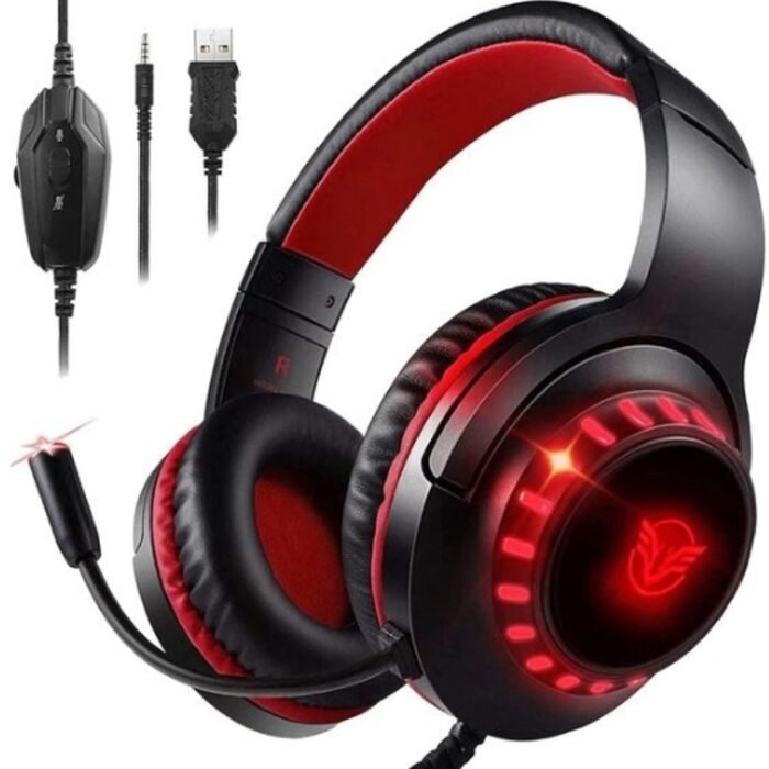 StayPowered Gaming Headset - Ultiem Geluid & Comfort - Noise Cancelling Microfoon - Surround Sound - Multi-platform Compatibel - Plug & Play - Ergonomisch Design - LED Verlichting - Zwart/Rood - Levering Sneller dan Aangegeven!