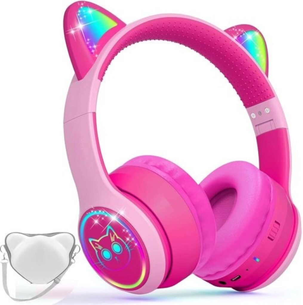 StayPowered Kinder Bluetooth Hoofdtelefoon - Perfect voor School & Reis - Veilig Volumeniveau - Heldere Geluidskwaliteit - met LED - Draadloos & Bekabeld - Versterkt Materiaal - Lange Batterijduur - Roze - Levering Sneller dan Aangegeven!