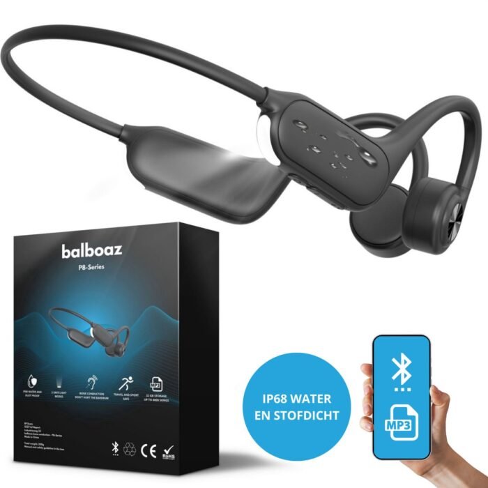 balboaz Bone Conduction Headphone | Draadloze open ear sport koptelefoon | bluetooth en mp3 (32GB opslag) | Oordopjes met licht | IP68 Waterdicht en stofdicht