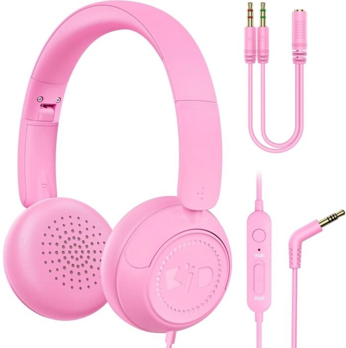 StayPowered Kinderhoofdtelefoon - Veilig en Comfortabel Luisteren voor Kinderen - Ingebouwde Microfoon - Verstelbare Hoofdband - Zachte Oorkussens - Volumebegrenzer 85/94 dB - Opvouwbaar Ontwerp - Roze - Levering Sneller dan Aangegeven!