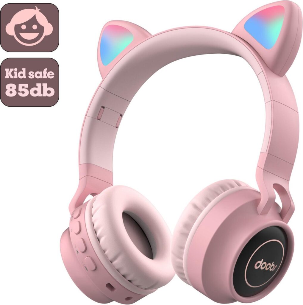 Kinder koptelefoon Bluetooth DOBI roze - VOLUME BEGRENZING - 85DB