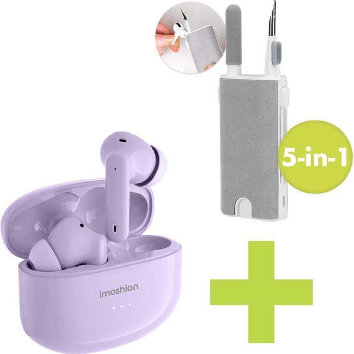 imoshion Aura Pro Earbuds Inclusief 5 in 1 Cleaning Kit voor Oordopjes - Draadloze oordopjes - Bluetooth draadloze oortjes - Met ANC noise cancelling functie - Lavender Lilac
