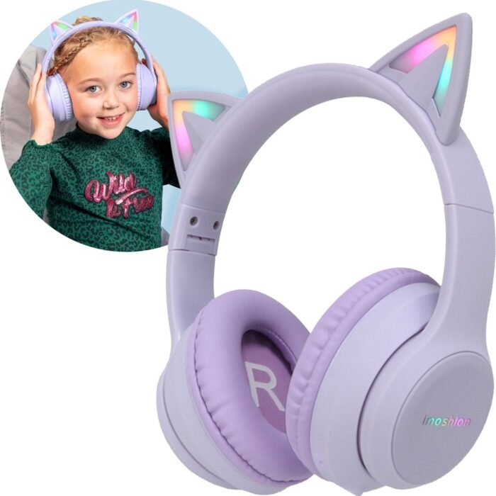 imoshion Kinder Koptelefoon met Kattenoortjes - Bluetooth Koptelefoon Kinderen - Draadloze Over-Ear Hoofdtelefoon - Lavender Lilac