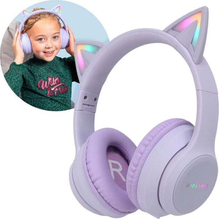 imoshion Kinder Koptelefoon met Kattenoortjes - Bluetooth Koptelefoon Kinderen - Draadloze Over-Ear Hoofdtelefoon - Lavender Lilac