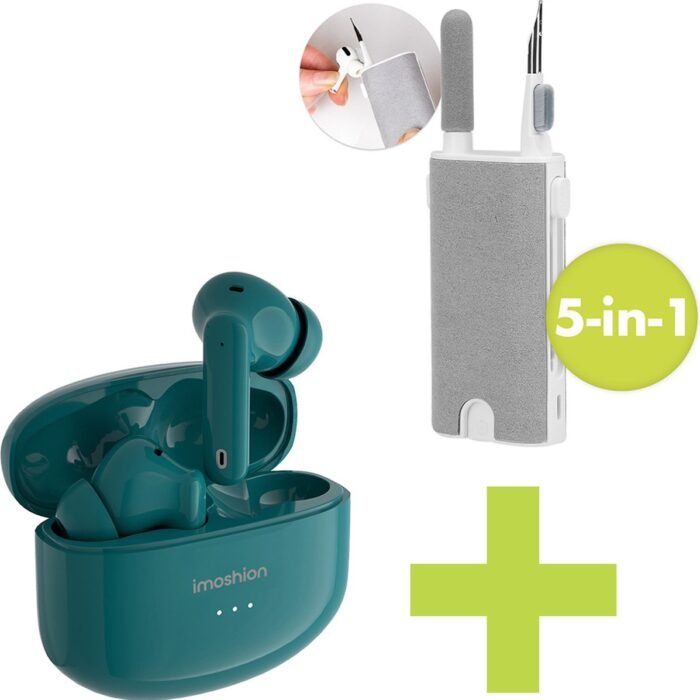 imoshion Aura Pro Earbuds Inclusief 5 in 1 Cleaning Kit voor Oordopjes - Draadloze oordopjes - Bluetooth draadloze oortjes - Met ANC noise cancelling functie - Petrol Green