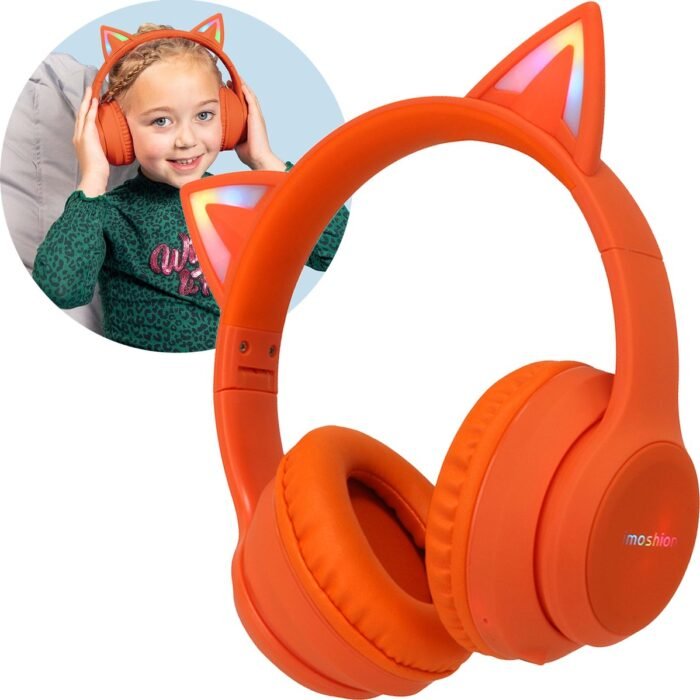 imoshion Kinder Koptelefoon met Kattenoortjes - Bluetooth Koptelefoon Kinderen - Draadloze Over-Ear Hoofdtelefoon - Oranje