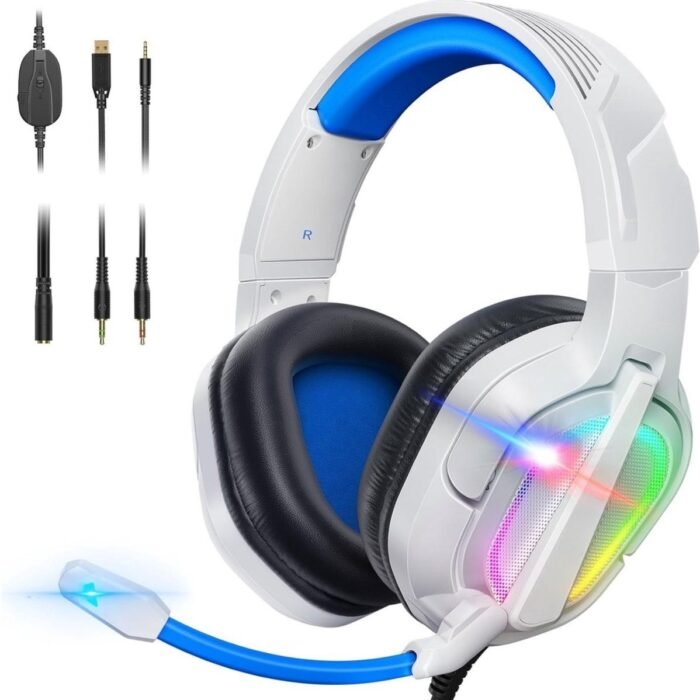 StayPowered RGB Gaming Headset - Ervaar Krachtig Geluid en Comfort - Ruisonderdrukkende Microfoon - 50mm Audio Drivers - Compatibel met PS4/PS5/Xbox/PC - Ademend Ontwerp - Verstelbare RGB Verlichting - Zwart - Levering Sneller dan Aangegeven!
