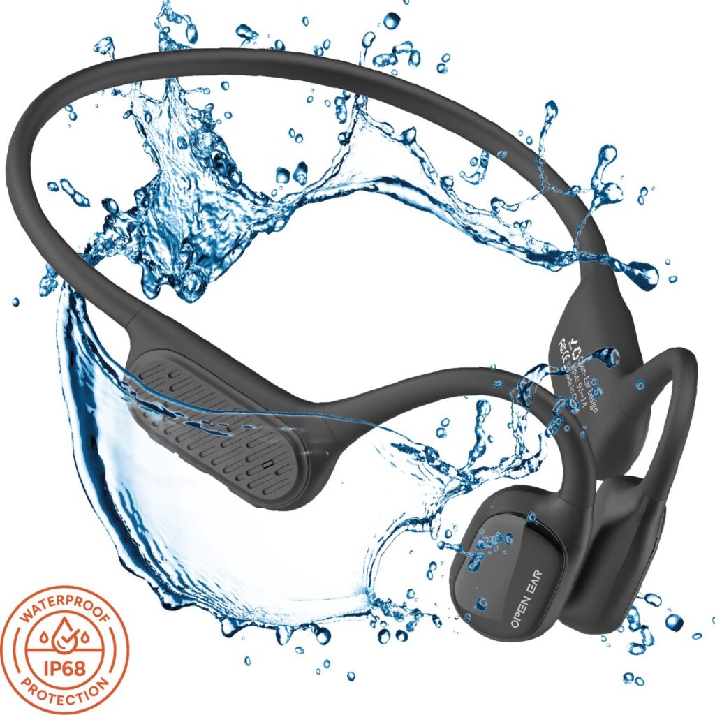 Goods&Co.® Bone Conduction Headphone draadloze Sport Oortjes – Hardloop Koptelefoon - Oordopjes – IP68 Waterdicht – 32GB Muziekopslag – Bluetooth 5.3 – Geschikt voor Smartphone & Laptop / Zwart (2025 model)