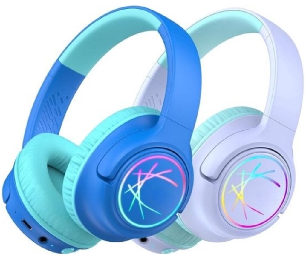 StayPowered Koptelefoon voor Kinderen - de Ultieme Kinderhoofdtelefoon met 43 Uur Speeltijd en Veilige Volumebegrenzing - Ingebouwde Verlichting - Opvouwbaar Ontwerp - USB C - Bedraad/Bluetooth - 2 Stuks - Levering Sneller dan Aangegeven!