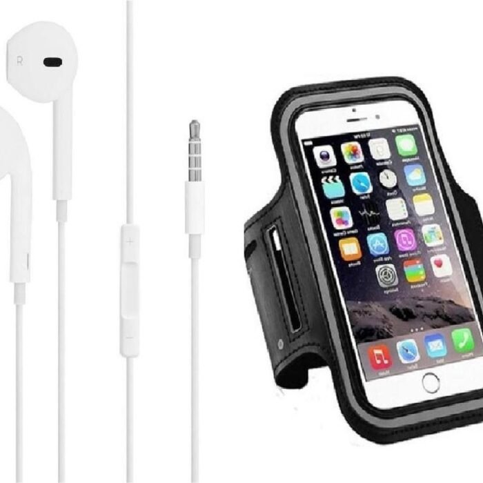 DrPhone SPO2 – Reflecterende Sportarmband L 5.8 inch - Headset met 3.5mm jackaansluiting – Microfoon – Wit - Zwart