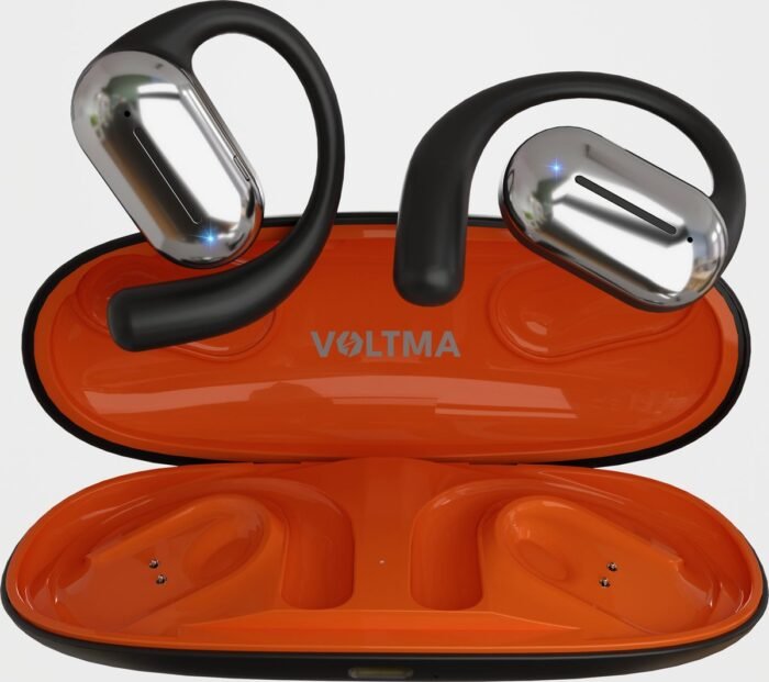 Voltma® VoltFit Wireless Air Conduction Open Ear headphones, Draadloze oordopjes voor Sporten en Fitness, 4 ingebouwde microfoons, 45 Hours Playtime Open Ear Wireless Earbuds, IPX4 Waterproof Bluetooth koptelefoon met ENC Noise Cancelling (Black)