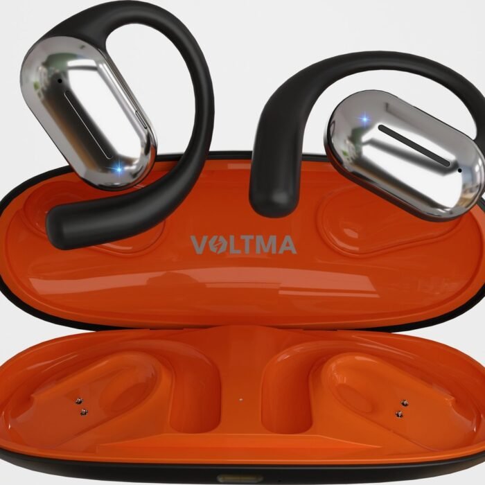 Voltma® VoltFit Wireless Air Conduction Open Ear headphones, Draadloze oordopjes voor Sporten en Fitness, 4 ingebouwde microfoons, 45 Hours Playtime Open Ear Wireless Earbuds, IPX4 Waterproof Bluetooth koptelefoon met ENC Noise Cancelling (Black)