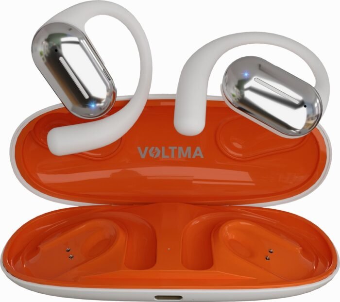 Voltma® VoltFit Wireless Air Conduction Open Ear headphones, Draadloze oordopjes voor Sporten en Fitness, 4 ingebouwde microfoons, 45 Hours Playtime Open Ear Wireless Earbuds, IPX4 Waterproof Bluetooth koptelefoon met ENC Noise Cancelling (White)