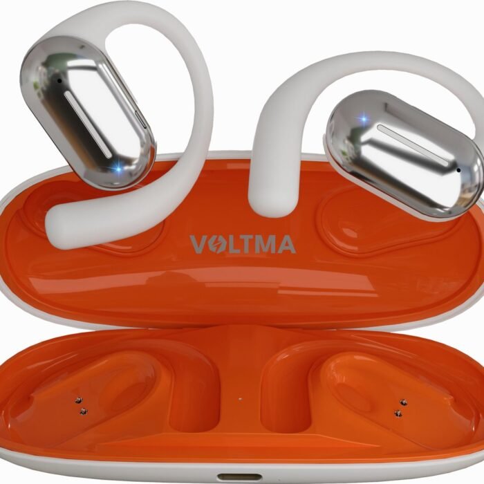 Voltma® VoltFit Wireless Air Conduction Open Ear headphones, Draadloze oordopjes voor Sporten en Fitness, 4 ingebouwde microfoons, 45 Hours Playtime Open Ear Wireless Earbuds, IPX4 Waterproof Bluetooth koptelefoon met ENC Noise Cancelling (White)