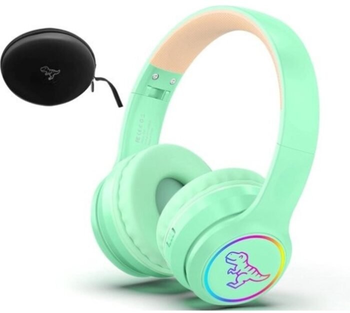 StayPowered Kinder Bluetooth Hoofdtelefoon - Perfect voor School & Reis - Veilig Volumeniveau - Heldere Geluidskwaliteit - met LED - Draadloos & Bekabeld - Versterkt Materiaal - Lange Batterijduur - Groen - Levering Sneller dan Aangegeven!