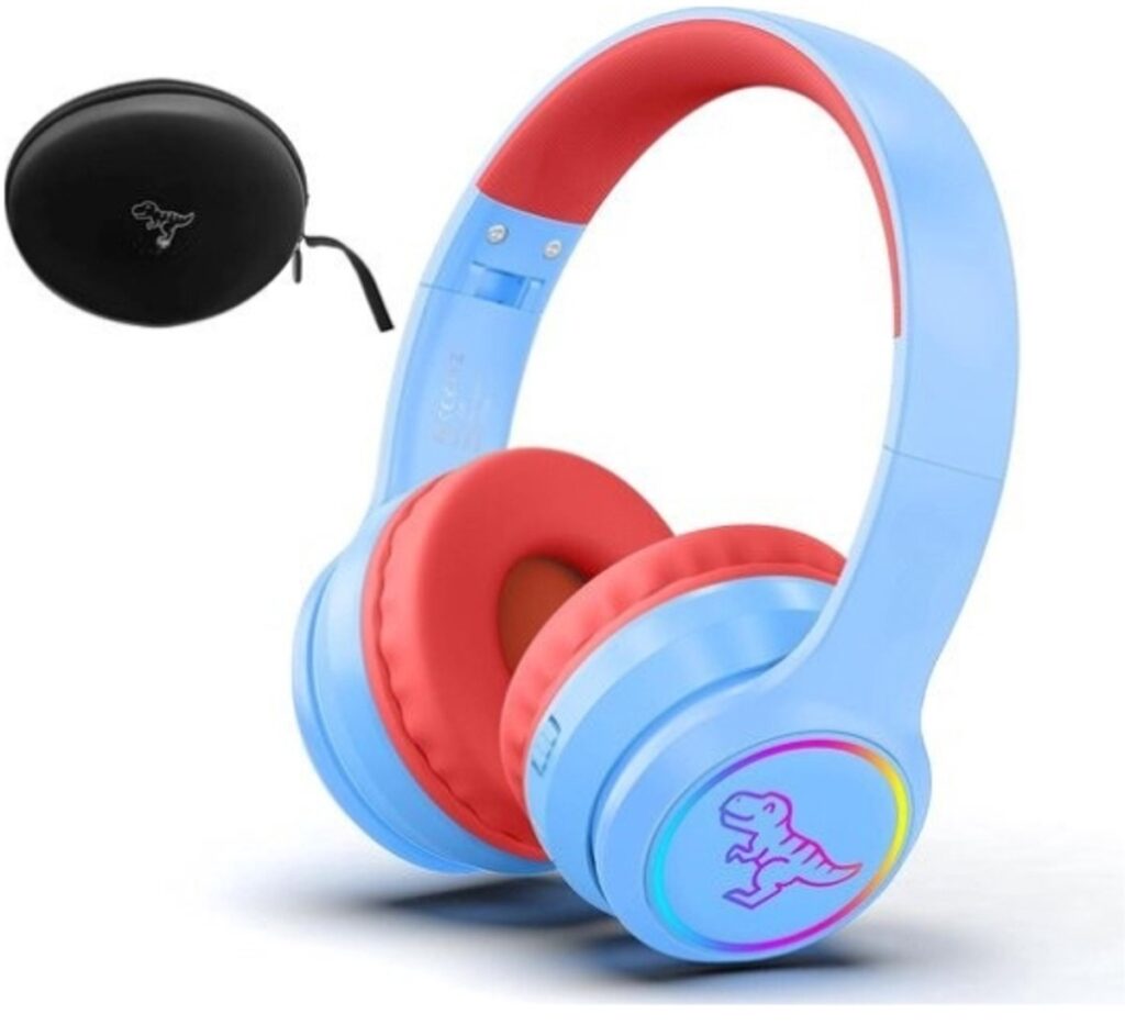 StayPowered Kinder Bluetooth Hoofdtelefoon - Perfect voor School & Reis - Veilig Volumeniveau - Heldere Geluidskwaliteit - met LED - Draadloos & Bekabeld - Versterkt Materiaal - Lange Batterijduur - Blauw/Rood- Levering Sneller dan Aangegeven!