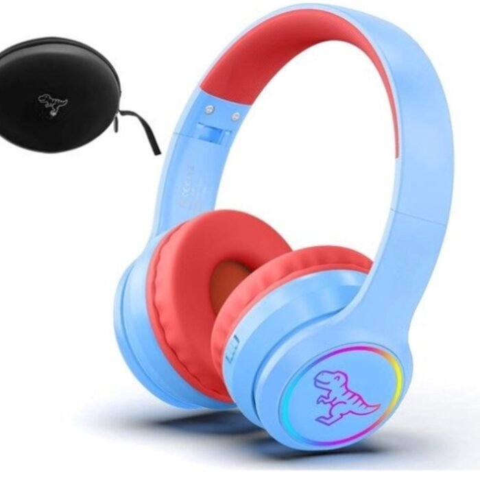 StayPowered Kinder Bluetooth Hoofdtelefoon - Perfect voor School & Reis - Veilig Volumeniveau - Heldere Geluidskwaliteit - met LED - Draadloos & Bekabeld - Versterkt Materiaal - Lange Batterijduur - Blauw/Rood- Levering Sneller dan Aangegeven!
