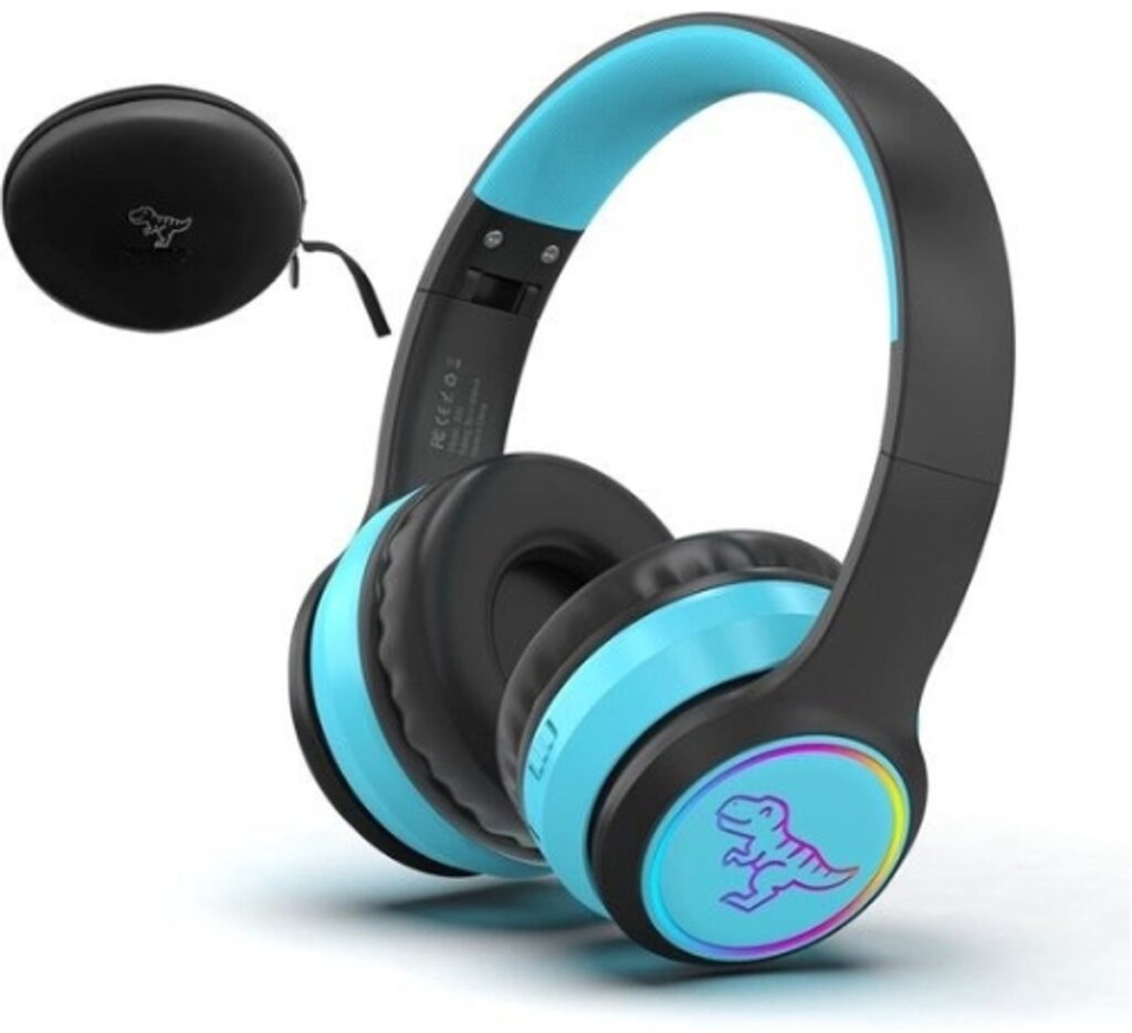 StayPowered Kinder Bluetooth Hoofdtelefoon - Perfect voor School & Reis - Veilig Volumeniveau - Heldere Geluidskwaliteit - met LED - Draadloos & Bekabeld - Versterkt Materiaal - Lange Batterijduur - Zwart/Blauw - Levering Sneller dan Aangegeven!