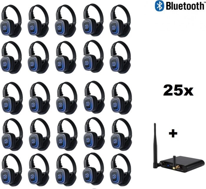 Silent Disco Pro Box 25 +Bluetooth | 25 HiFi Headsets FD, Bluetooth zender T80-Pro, Storage Box | DOLLY DIGITAL©