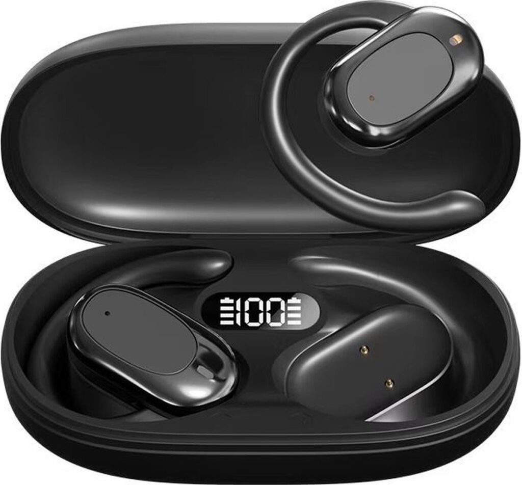 Oortjes Draadloos- Open-Ear-Air Conduction Oordopjes-Bone Conduction headphone-Sport Volledig Draadloze on-ear Oortjes -Bluetooth Headset met Oplaadcase- Bluetooth 5.4- Touch Control-Comfortabel en Geweldige Geluidskwaliteit