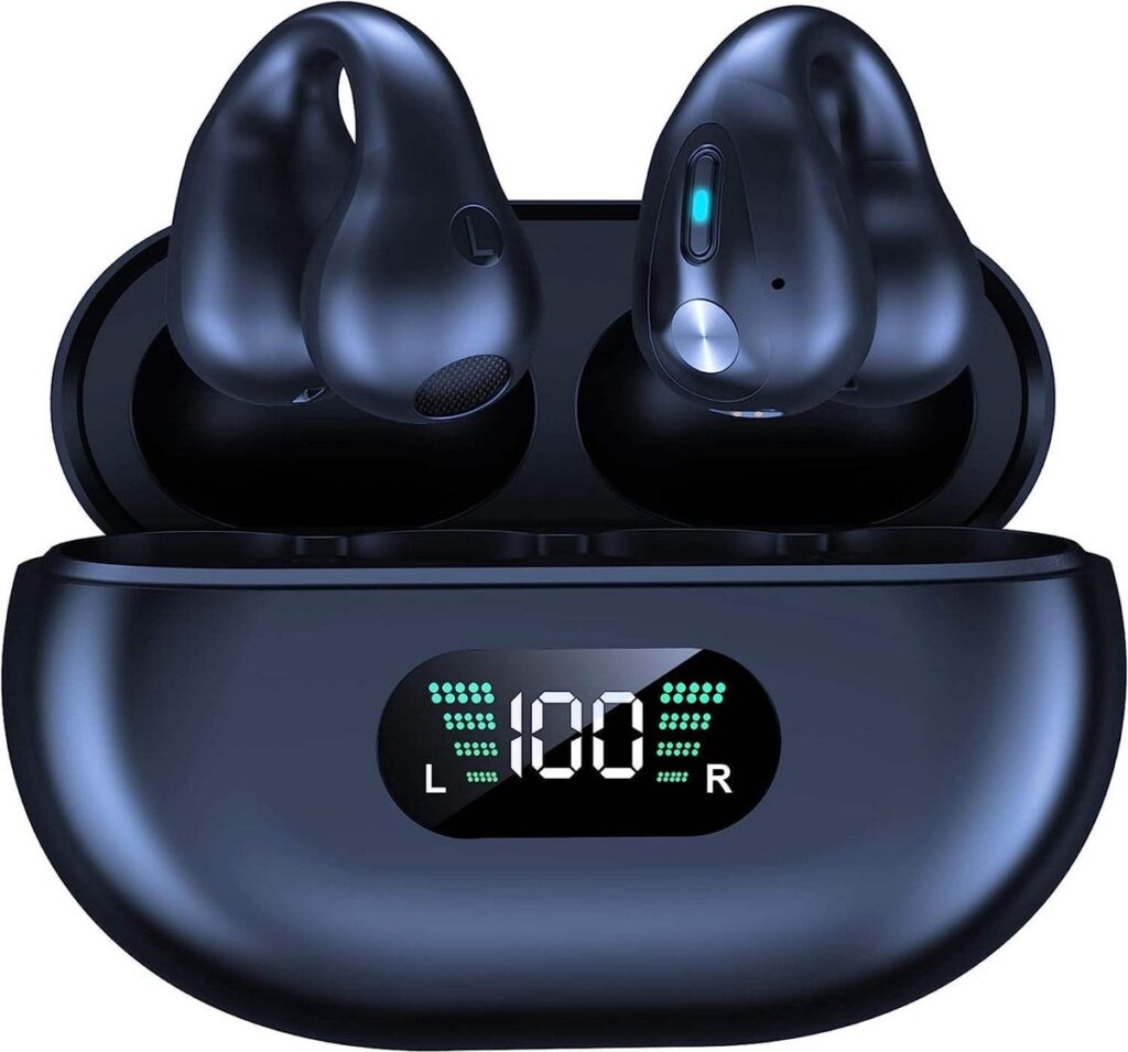 Draadloze oordopjes met oorclip Zwart - Sport Oordopjes - Geschikt voor Apple en Android - Bluetooth 5.3 - Draadloze oortje Bluetooth - Sport Oordopjes - Bluetooth Oordopjes - Draadloze Oordopjes - Oortjes Draadloos - In-Ear Oordopjes