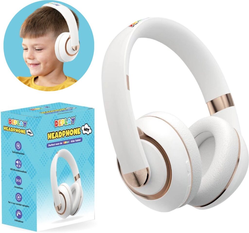 DEPLAY Headphones - Kinderkoptelefoon - Koptelefoon Kinderen - Over Ear - Draadloos - Volumebegrenzer - Noise Isolation - Wit