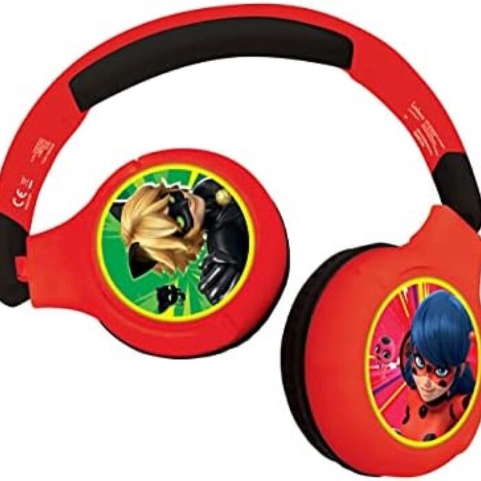 Miraculous Ladybug Cat Noir, 2-in-1 Bluetooth koptelefoon voor kinderen, Stereo draadloos met draad, veilig volume voor kinderen, opvouwbaar, verstelbaar, rood, HPBT010MI