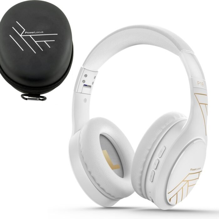 PowerLocus P19 Bluetooth Koptelefoon - Koptelefoon Draadloos - tot 70 Uur Speeltijd en met Aux Kabel - Over Ear Hoofdtelefoon - 3 EQ-Modi - Met Draagtas – Wit/Goud