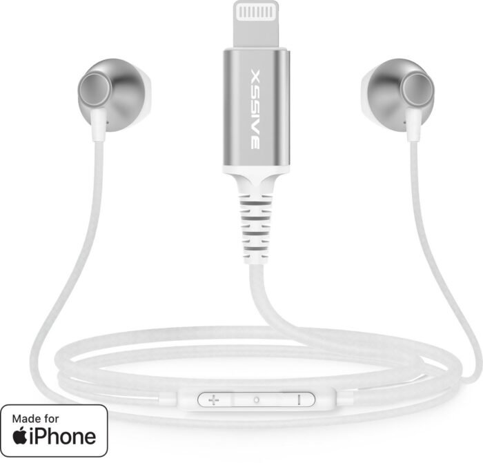 Oortjes met draad Lightning - Geschikt voor Apple iPhone 14 Pro Max en ouder - Gevlochten kabel - Ingebouwde afstandsbediening - Oordopjes met microfoon - Wit