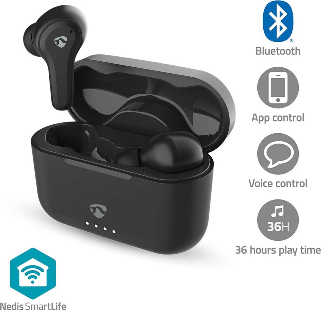 Nedis Draadloze Oordopjes – Bluetooth – 36 u – Touch Control – Oplaadcase – Zwart