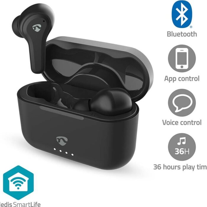 Nedis Draadloze Oordopjes – Bluetooth – 36 u – Touch Control – Oplaadcase – Zwart