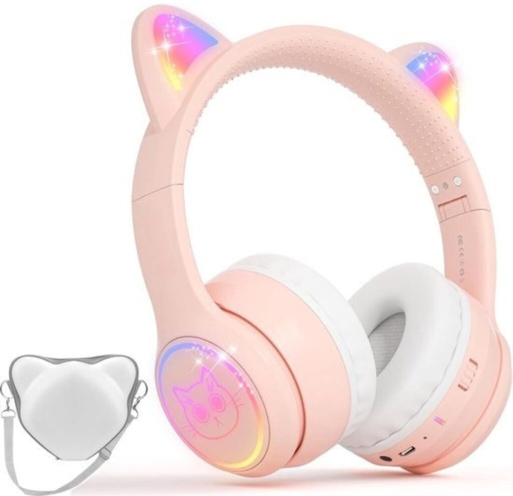 StayPowered Kinder Bluetooth Hoofdtelefoon - Perfect voor School & Reis - Veilig Volumeniveau - Heldere Geluidskwaliteit - met LED - Draadloos & Bekabeld - Versterkt Materiaal - Lange Batterijduur - Roze - Levering Sneller dan Aangegeven!