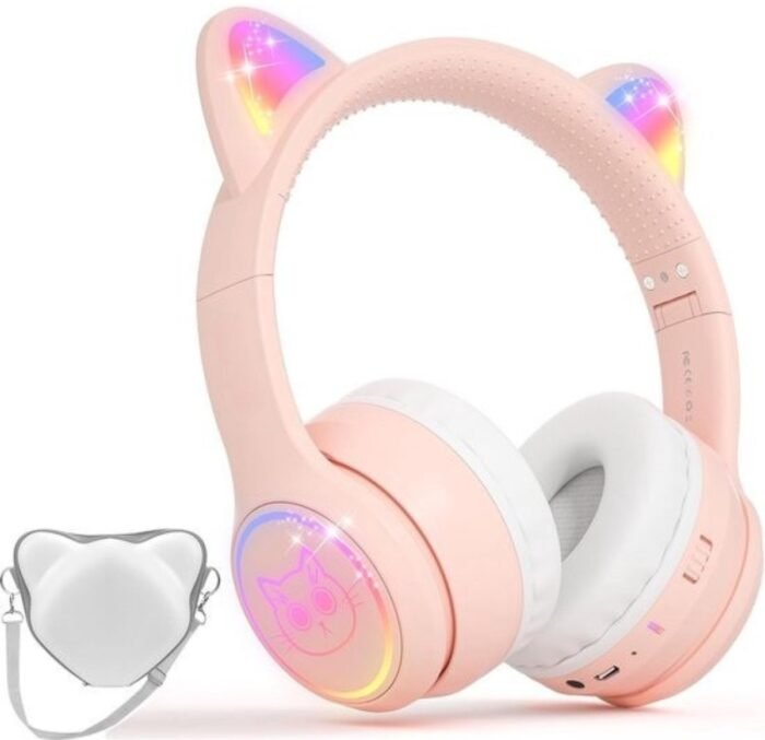 StayPowered Kinder Bluetooth Hoofdtelefoon - Perfect voor School & Reis - Veilig Volumeniveau - Heldere Geluidskwaliteit - met LED - Draadloos & Bekabeld - Versterkt Materiaal - Lange Batterijduur - Roze - Levering Sneller dan Aangegeven!