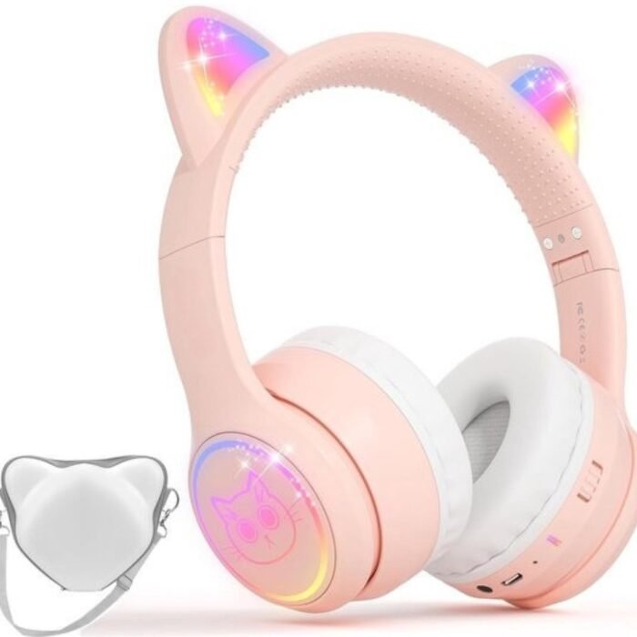 StayPowered Kinder Bluetooth Hoofdtelefoon - Perfect voor School & Reis - Veilig Volumeniveau - Heldere Geluidskwaliteit - met LED - Draadloos & Bekabeld - Versterkt Materiaal - Lange Batterijduur - Roze - Levering Sneller dan Aangegeven!