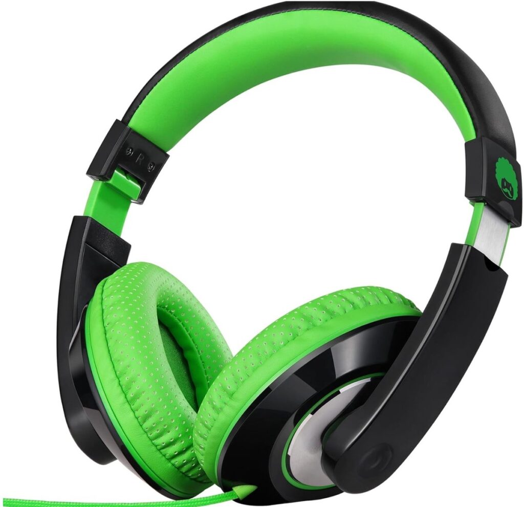 StayPowered Kinderkoptelefoon - Perfect Geluid & Ultiem Comfort - Verstelbaar - HD Microfoon - Kraakhelder Stereo - Zachte Oorkussens - Duurzame Kabel - 3.5mm Jack - Zwart/Groen - Levering Sneller dan Aangegeven!