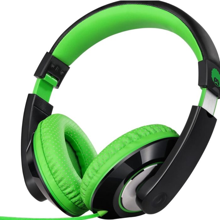 StayPowered Kinderkoptelefoon - Perfect Geluid & Ultiem Comfort - Verstelbaar - HD Microfoon - Kraakhelder Stereo - Zachte Oorkussens - Duurzame Kabel - 3.5mm Jack - Zwart/Groen - Levering Sneller dan Aangegeven!