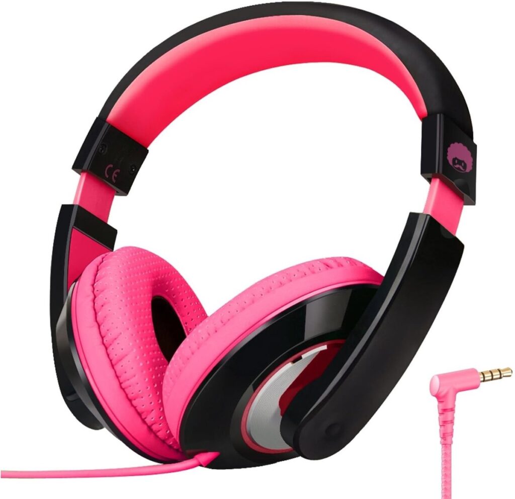 StayPowered Kinderkoptelefoon - Perfect Geluid & Ultiem Comfort - Verstelbaar - HD Microfoon - Kraakhelder Stereo - Zachte Oorkussens - Duurzame Kabel - 3.5mm Jack - Zwart/Roze - Levering Sneller dan Aangegeven!