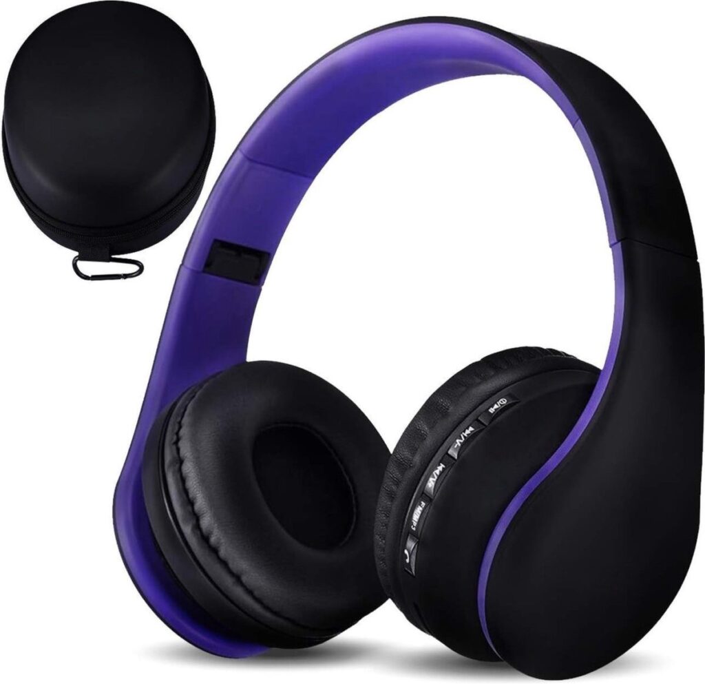 StayPowered Bluetooth Koptelefoon - HiFi Geluid voor Een Ongekende Muziekbeleving - Draadloos of Bekabeld - Ingebouwde Microfoon - Micro-SD en FM-Radio - Comfortabele Memory Foam Oorkussens - Zwart/Paars - Levering Sneller dan Aangegeven!
