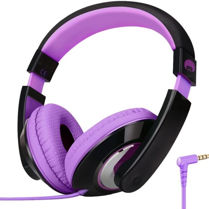 StayPowered Kinderkoptelefoon - Perfect Geluid & Ultiem Comfort - Verstelbaar - HD Microfoon - Kraakhelder Stereo - Zachte Oorkussens - Duurzame Kabel - 3.5mm Jack - Zwart/Paars - Levering Sneller dan Aangegeven!