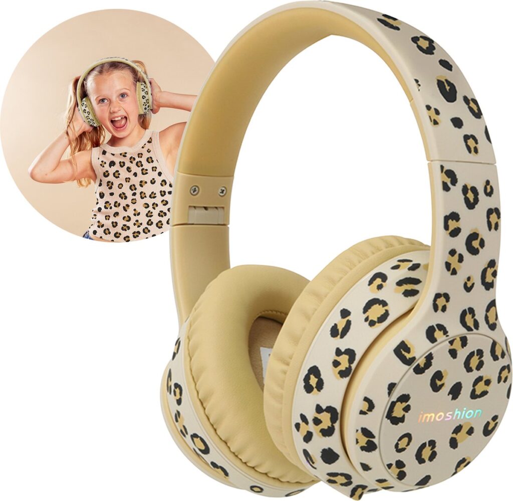 imoshion Kinder Koptelefoon met LED Verlichting - Met Decibelbegrenzer - Bluetooth Koptelefoon Kinderen - Draadloze Over-Ear Hoofdtelefoon - Leopard