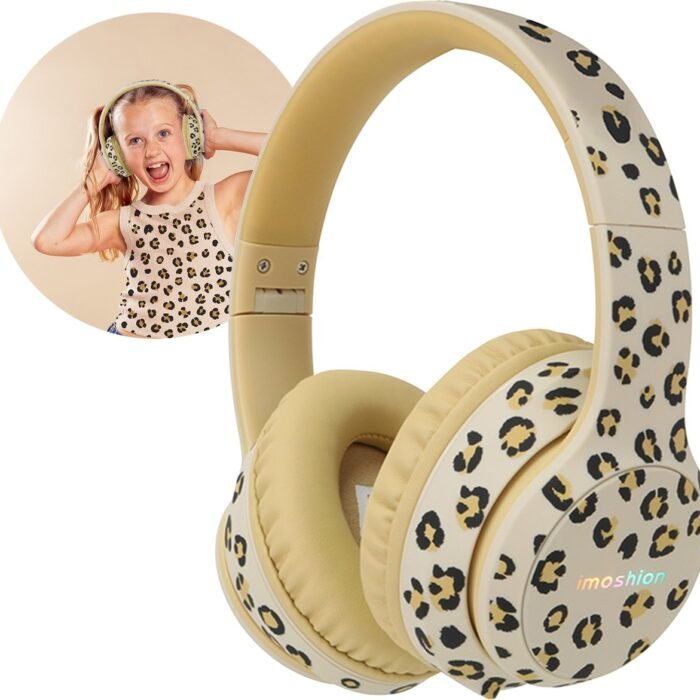 imoshion Kinder Koptelefoon met LED Verlichting - Met Decibelbegrenzer - Bluetooth Koptelefoon Kinderen - Draadloze Over-Ear Hoofdtelefoon - Leopard