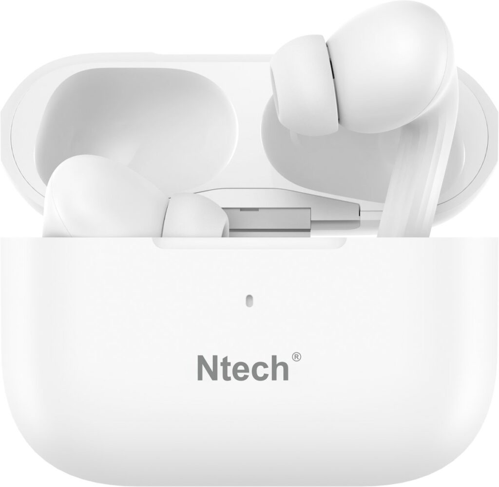 Ntech - draadloze oordopjes - Wit - met Active Noise Cancelling Fi5- bluetooth oortjes - Draadloze oortjes bluetooth
