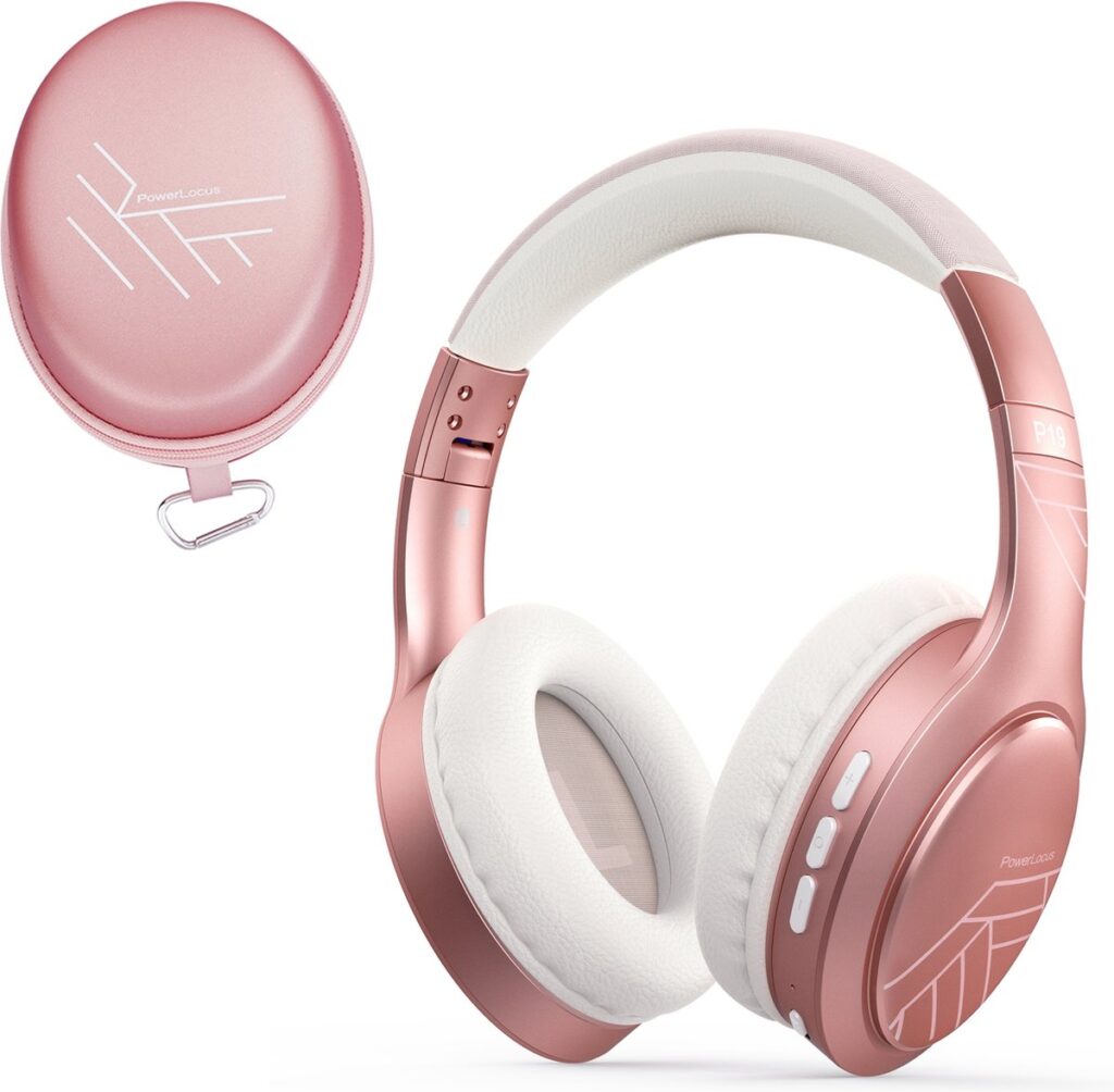 PowerLocus P19 Bluetooth Koptelefoon - Koptelefoon Draadloos - tot 70 Uur Speeltijd en met Aux Kabel - Over Ear Hoofdtelefoon - 3 EQ-Modi - Met Draagtas – Rose Gold