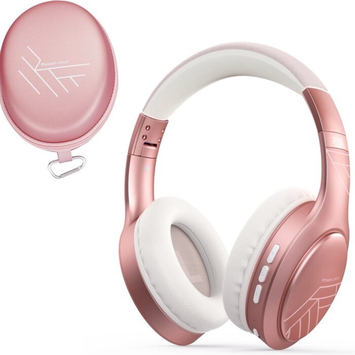 PowerLocus P19 Bluetooth Koptelefoon - Koptelefoon Draadloos - tot 70 Uur Speeltijd en met Aux Kabel - Over Ear Hoofdtelefoon - 3 EQ-Modi - Met Draagtas – Rose Gold