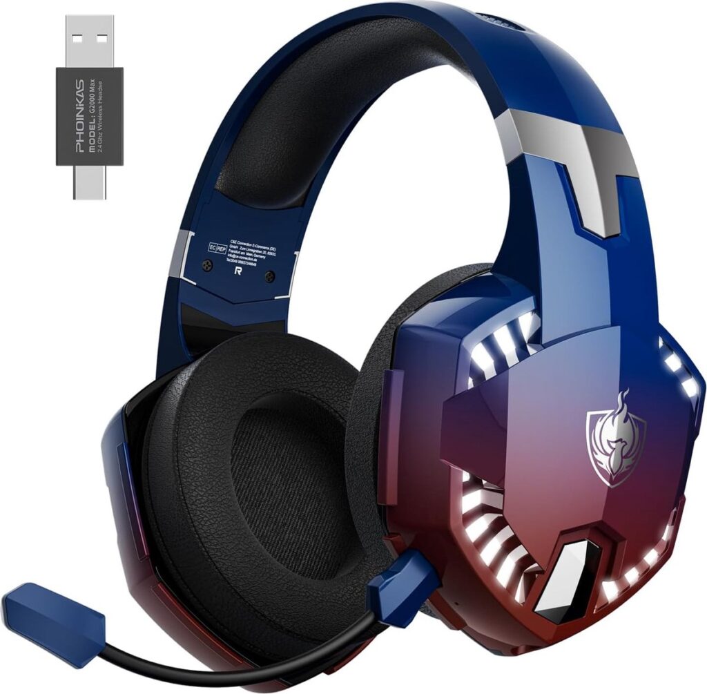 PHOINIKAS G2000 Max - 2.4GHz Draadloze Gaming Headset - met microfoon - Over-ear Koptelefoon - Nintendo Switch/PS4/PS5/PC - Verblindend blauw